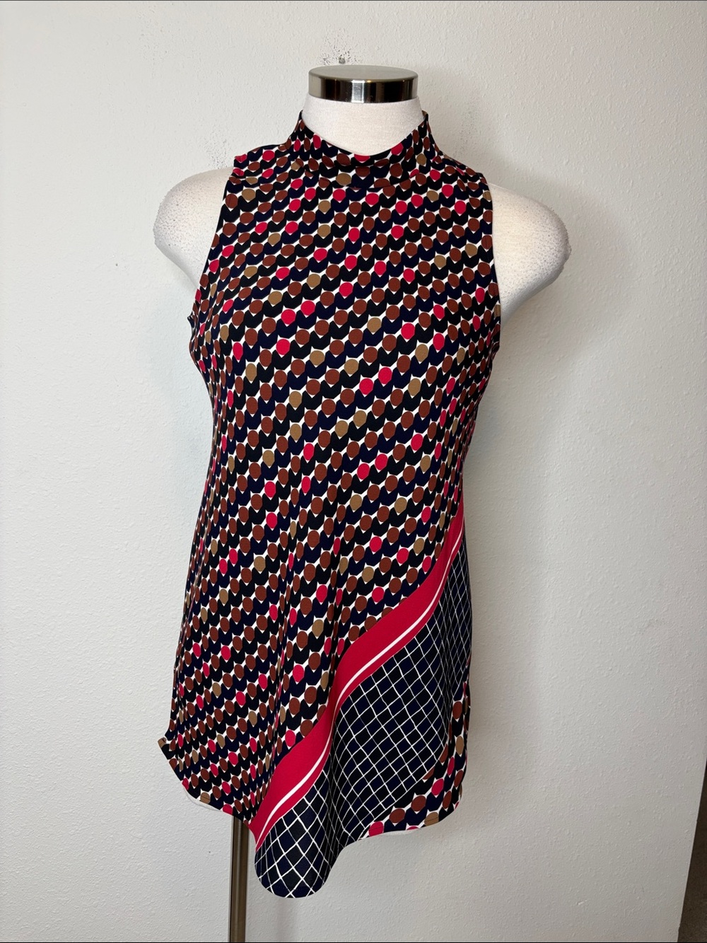 NIC+ZOE Navy Tank Top with Red and Brown Geo Print